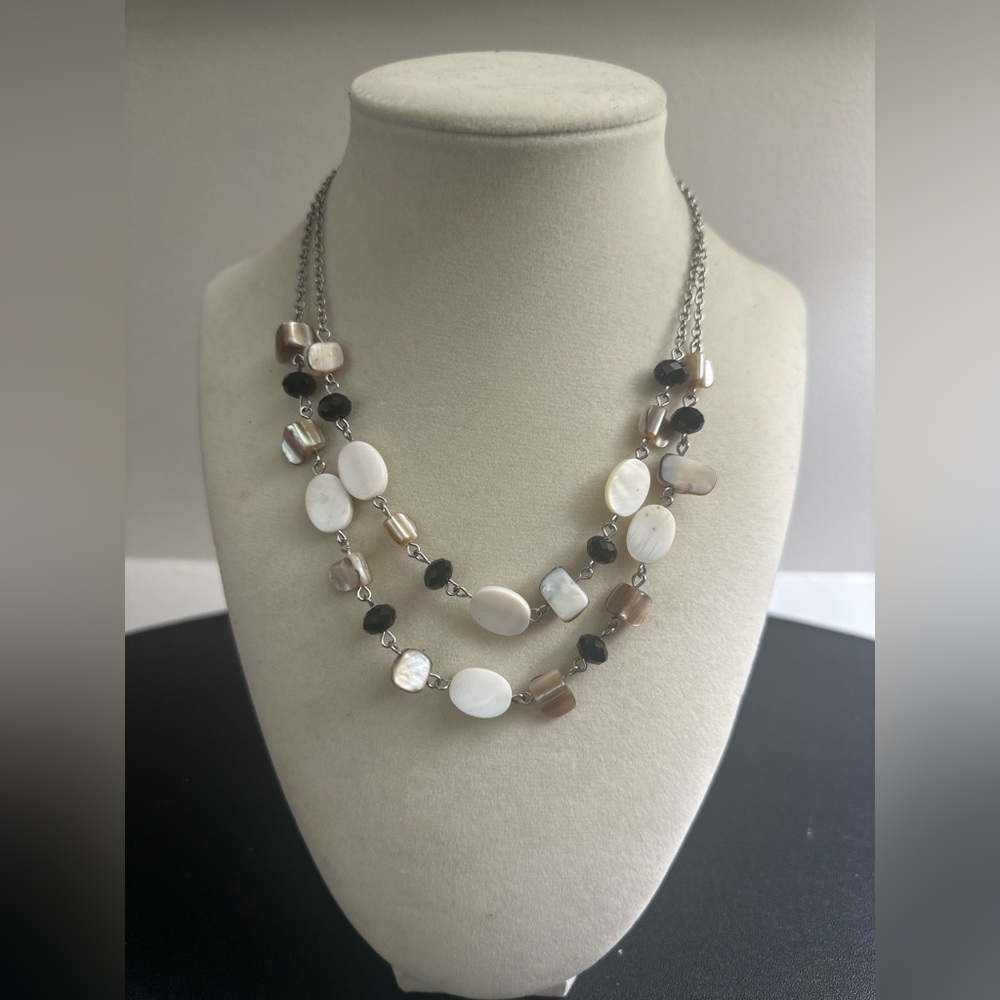 Chic Beaded Necklace with Black, White, and Brown Accents